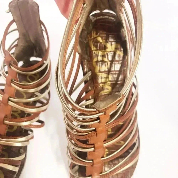 Sam Edelman Kamille Gladiator Strappy Sandals Brown and Gold Women's Size 6.5 - Picture 5 of 14